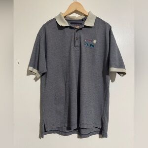 Vintage Jansport Gray Polo Shirt golf cart embroidered logo Medium 100% cotton